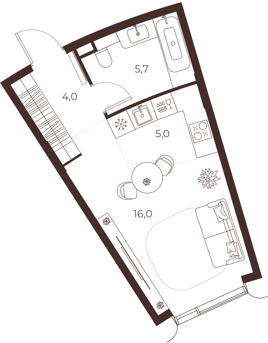 Планировка квартира месяца, 30.6 м², секция С1
